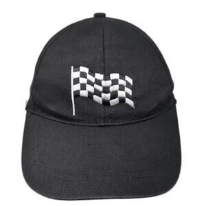 Black Baseball Cap White Checkered Flag Embroidered Strapback Hat OS Adjustable